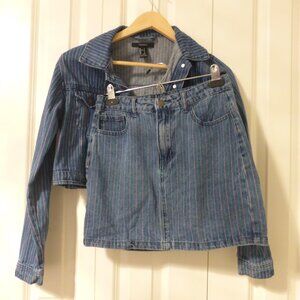 FOREVER 21 blue and pink pinstripe denim jacket and skirt set